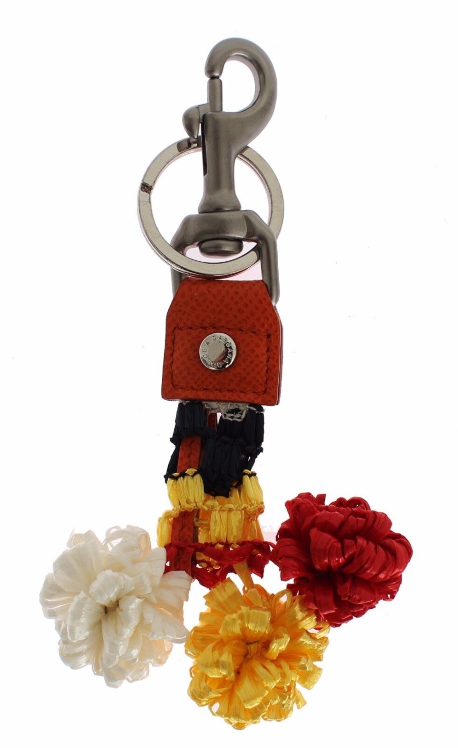 Women Dolce & Gabbana Women'S Keychains | Dolce & Gabbana Red White Raffia Leather Clasp Finder Keyring Keychain