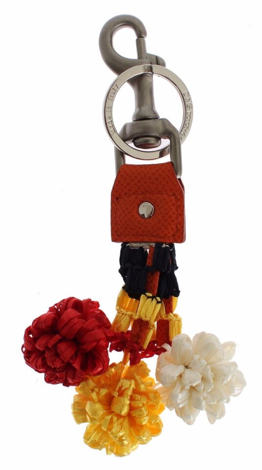 Women Dolce & Gabbana Women'S Keychains | Dolce & Gabbana Red White Raffia Leather Clasp Finder Keyring Keychain