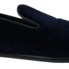 Men Dolce & Gabbana Men'S Loafers | Dolce & Gabbana Blue Velvet Loafers Formal Shoes