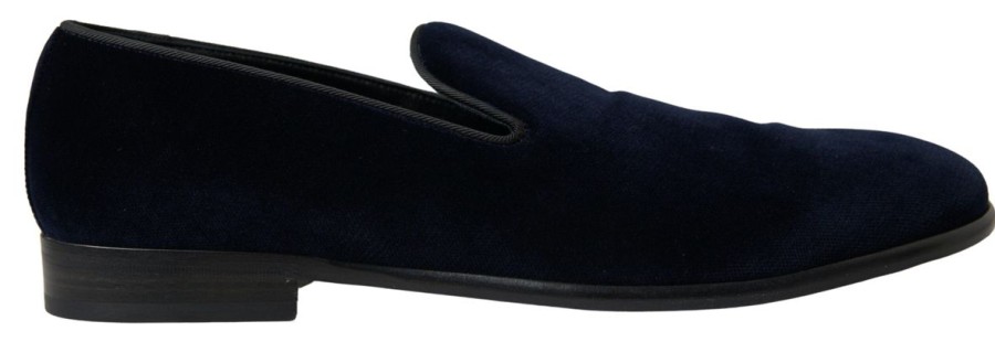 Men Dolce & Gabbana Men'S Loafers | Dolce & Gabbana Blue Velvet Loafers Formal Shoes