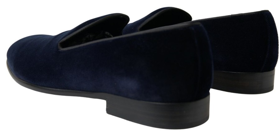 Men Dolce & Gabbana Men'S Loafers | Dolce & Gabbana Blue Velvet Loafers Formal Shoes