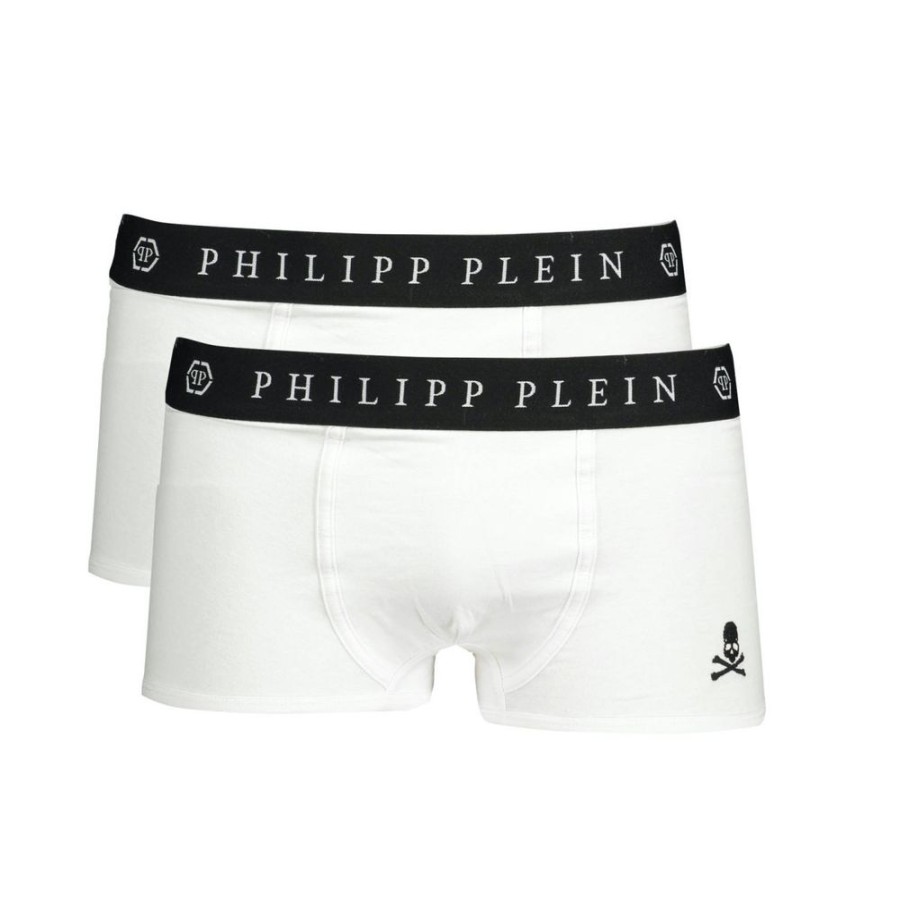 Men Philipp Plein Men'S Underwear | Philipp Plein Pristine White Logo Band Boxers - Twin Pack