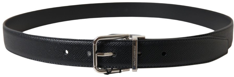 Men Dolce & Gabbana Men'S Belts | Dolce & Gabbana Black Leather Silver Metal Buckle Belt