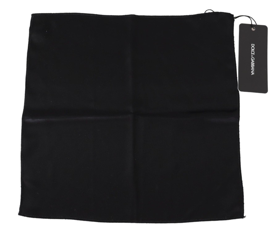 Men Dolce & Gabbana Men'S Handkerchief | Dolce & Gabbana Solid Black Square Mens Handkerchief