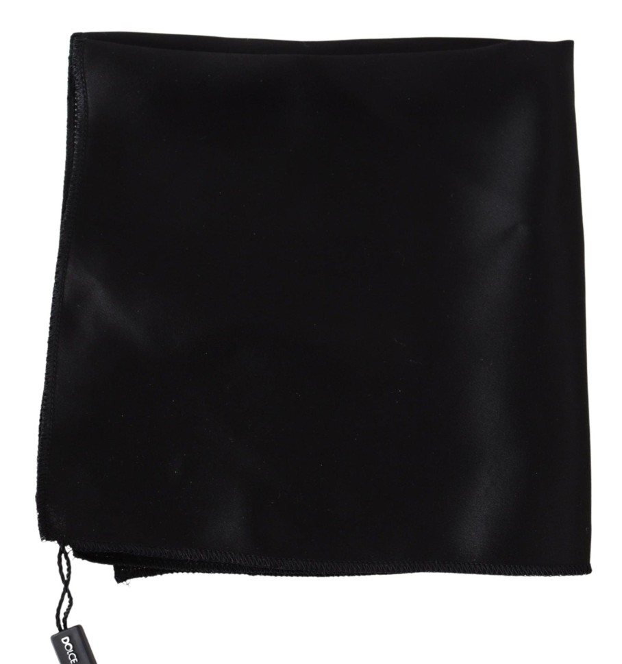 Men Dolce & Gabbana Men'S Handkerchief | Dolce & Gabbana Solid Black Square Mens Handkerchief