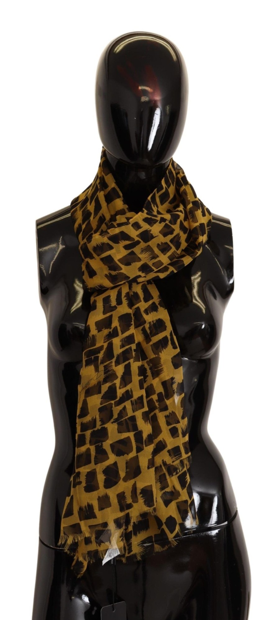 Women Dolce & Gabbana Women'S Scarves | Dolce & Gabbana Yellow Patterned 100% Silk Wrap Shawl Scarf