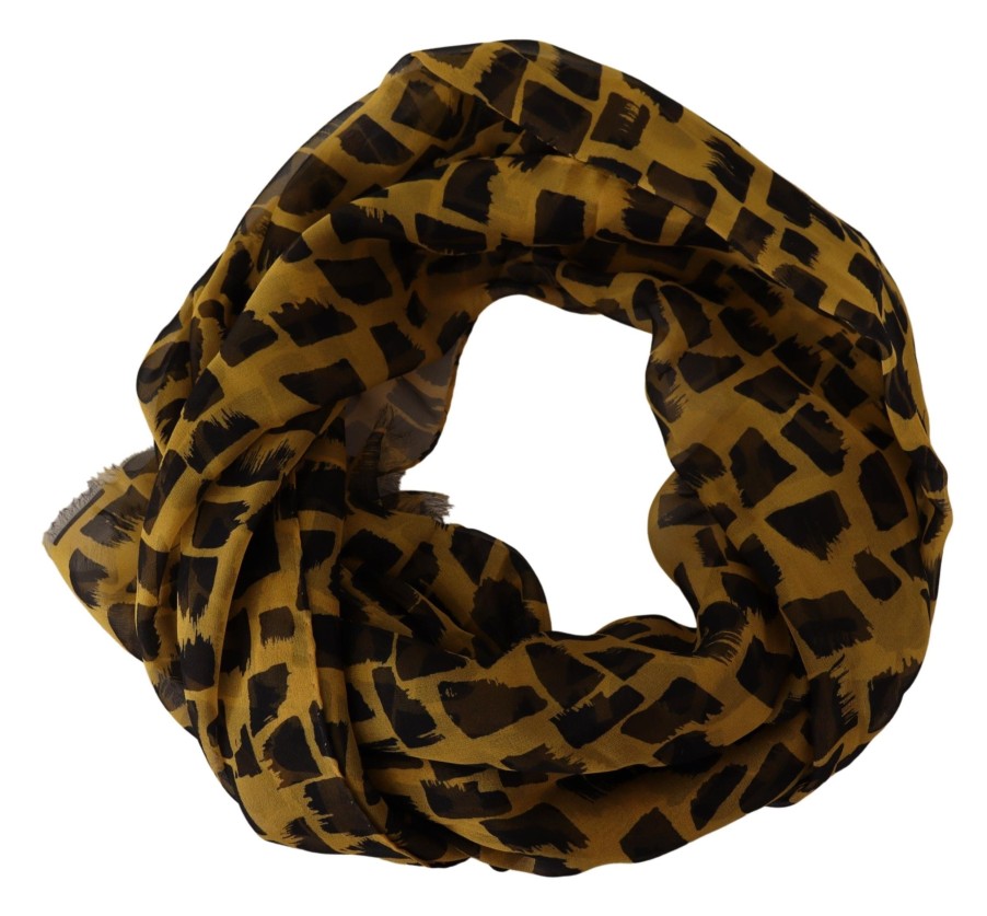 Women Dolce & Gabbana Women'S Scarves | Dolce & Gabbana Yellow Patterned 100% Silk Wrap Shawl Scarf