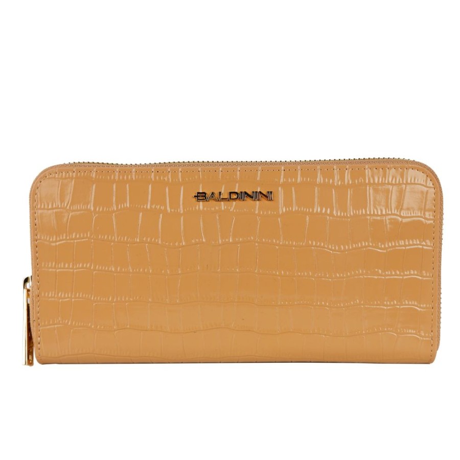 Women Baldinini Trend Women'S Wallets | Baldinini Trend Elegant Croco Print Leather Wallet In Beige