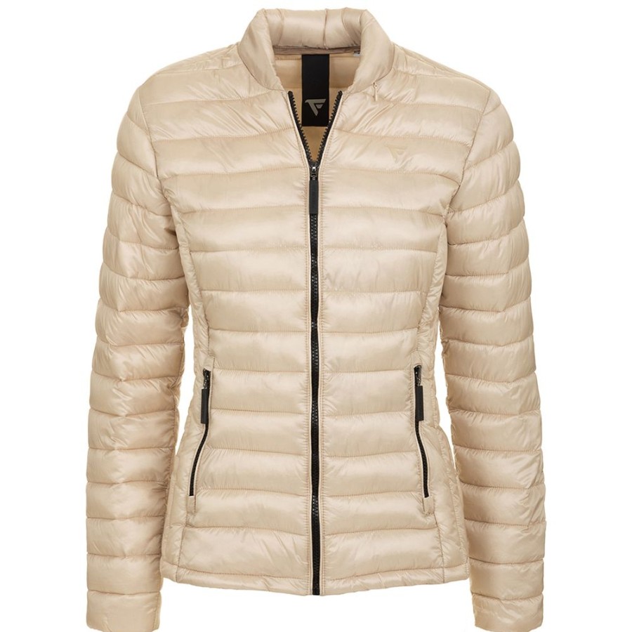 Women Fred Mello Women'S Jackets & Coats | Fred Mello Chic Beige Nylon Short Down Jacket With Hidden Hood