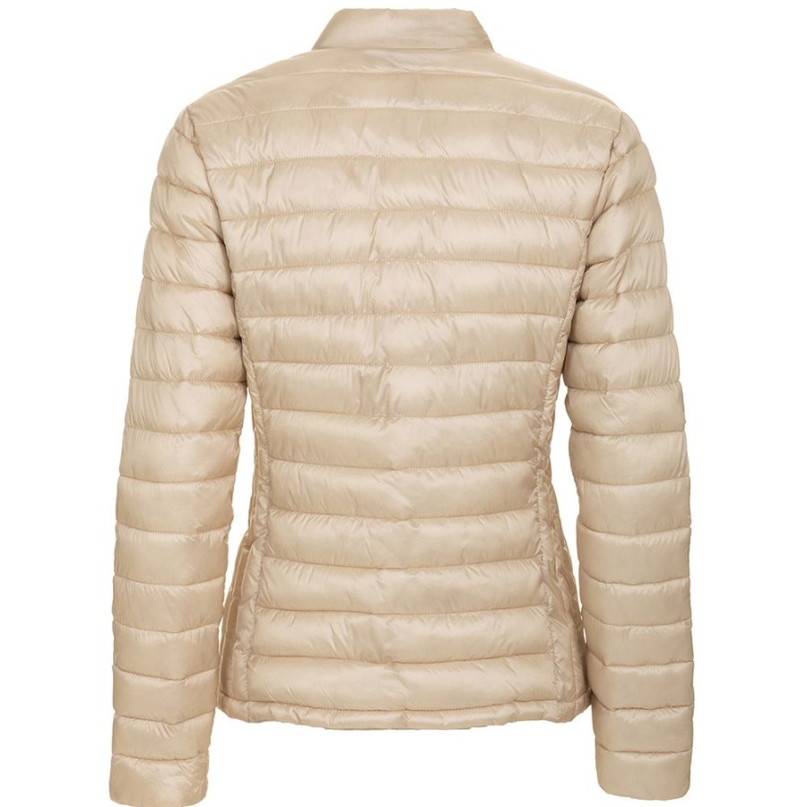 Women Fred Mello Women'S Jackets & Coats | Fred Mello Chic Beige Nylon Short Down Jacket With Hidden Hood