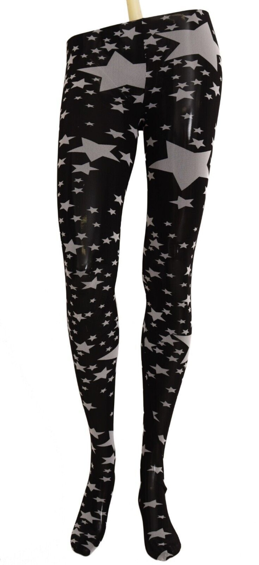 Women Dolce & Gabbana Women'S Tights And Socks | Dolce & Gabbana Black White Stars Print Nylon Stockings