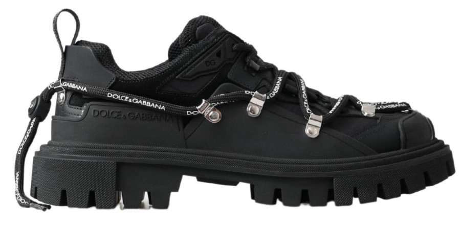 Men Dolce & Gabbana Men'S Boots | Dolce & Gabbana Black Trekking Derby Logo Sneakers