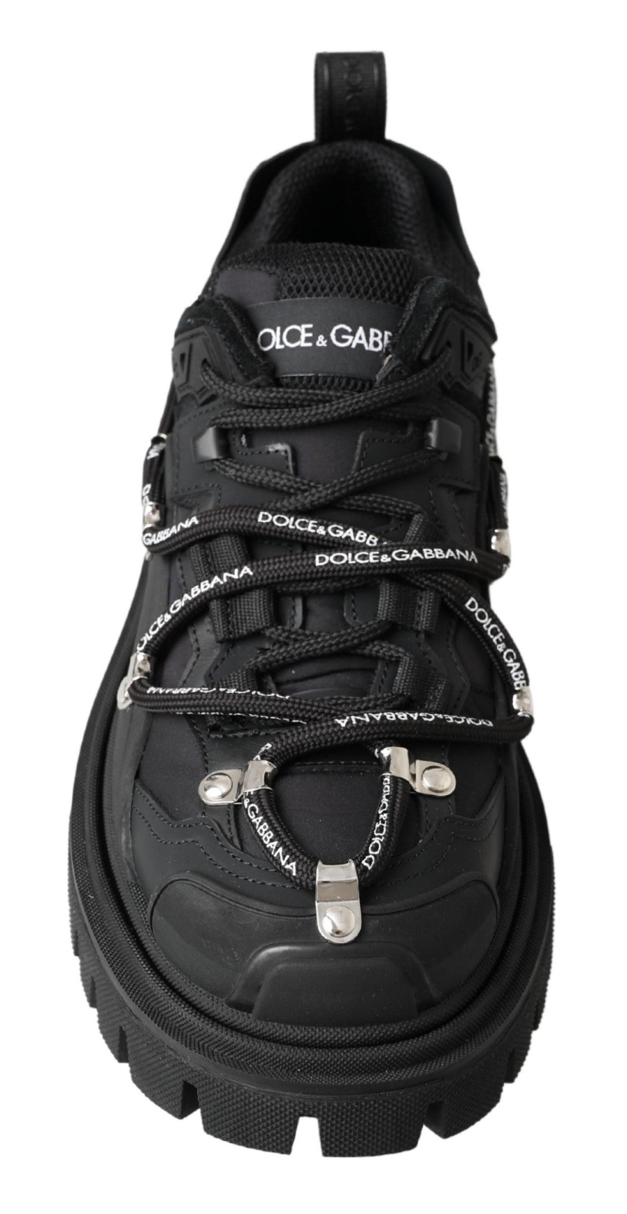 Men Dolce & Gabbana Men'S Boots | Dolce & Gabbana Black Trekking Derby Logo Sneakers