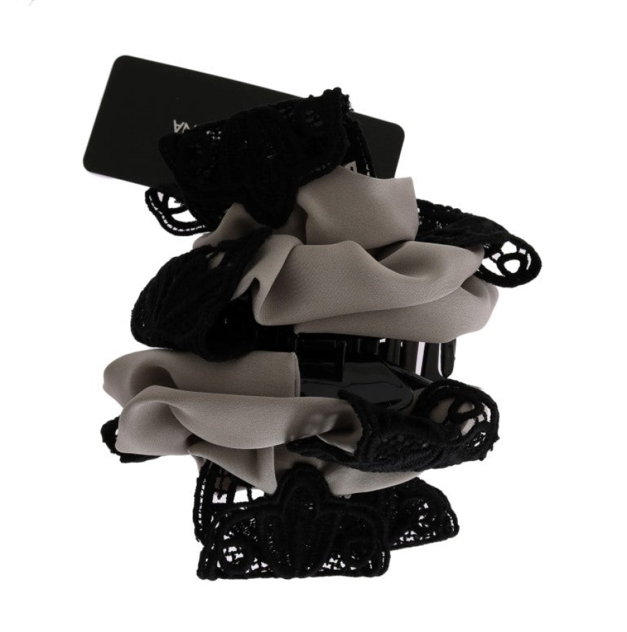 Women Dolce & Gabbana Women'S Headbands | Dolce & Gabbana Gray Silk Black Lace Hair Claw