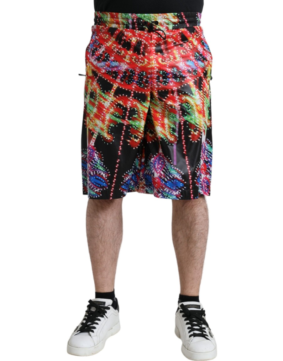 Men Dolce & Gabbana Men'S Shorts | Dolce & Gabbana Multicolor Luminarie Print Men Bermuda Shorts