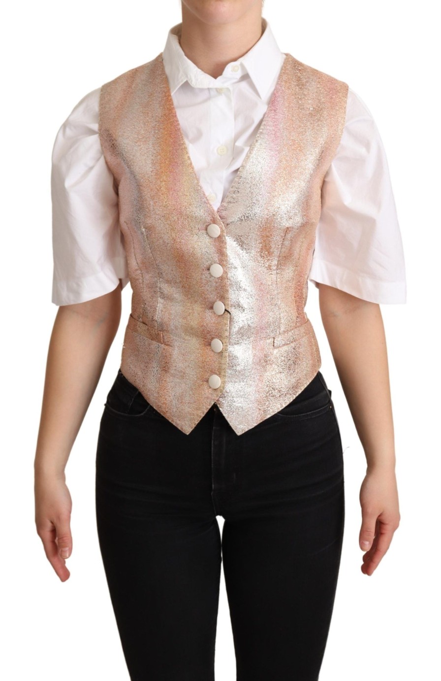 Women Dolce & Gabbana Women'S Vest | Dolce & Gabbana Pink Waistcoat Stripe Waistcoat Vest Top