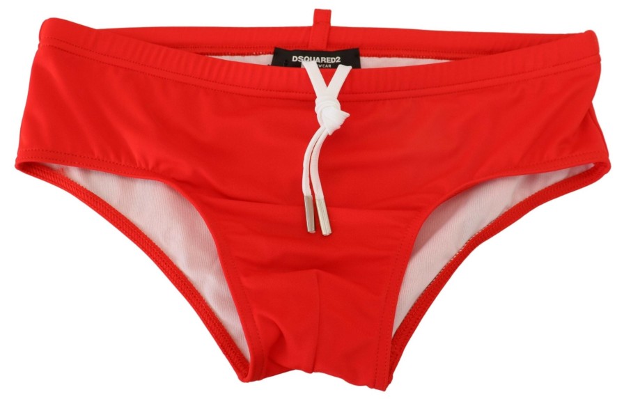 Men Dsquared² Men'S Swimwear | Dsquared Red Black Icon Print Mens Swim Brief Swimwear