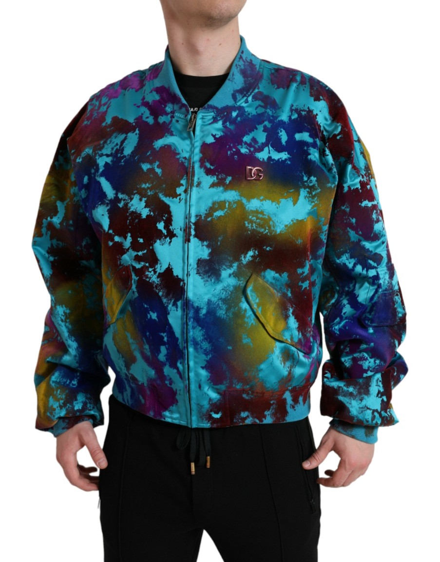 Men Dolce & Gabbana Men'S Jackets | Dolce & Gabbana Multicolor Color Splash Zip Bomber Jacket