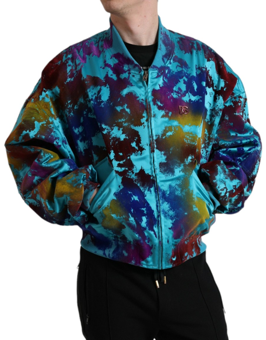 Men Dolce & Gabbana Men'S Jackets | Dolce & Gabbana Multicolor Color Splash Zip Bomber Jacket