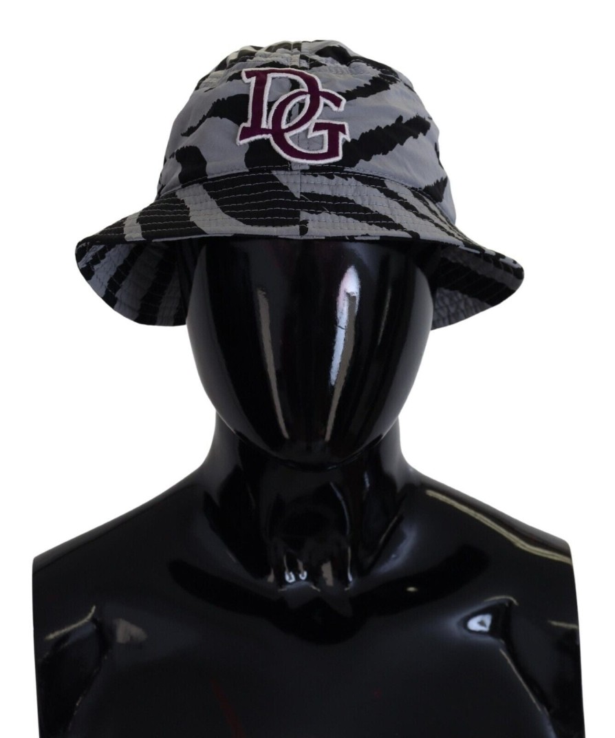 Women Dolce & Gabbana Women'S Hats | Dolce & Gabbana Multicolor Zebra Dg Logo Bucket Hat