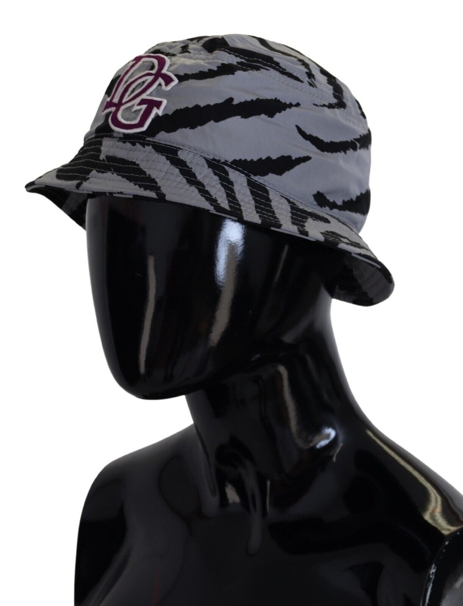 Women Dolce & Gabbana Women'S Hats | Dolce & Gabbana Multicolor Zebra Dg Logo Bucket Hat