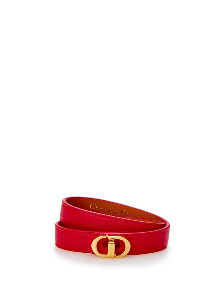 Women Dior Women'S Bracelets | Dior Red Leather Double Band Cd Bracelet