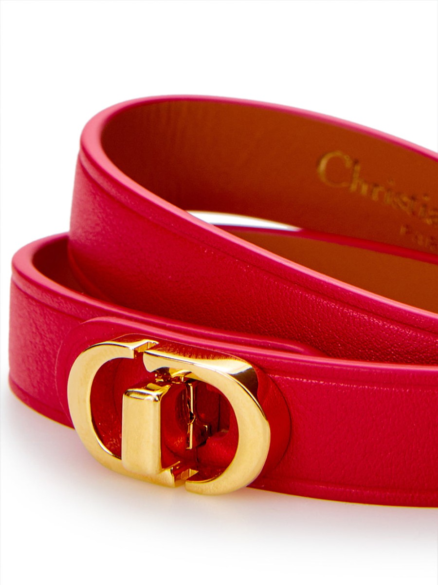 Women Dior Women'S Bracelets | Dior Red Leather Double Band Cd Bracelet