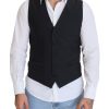 Men Dolce & Gabbana Men'S Vests | Dolce & Gabbana Black Wool Stretch Waistcoat Formal Vest