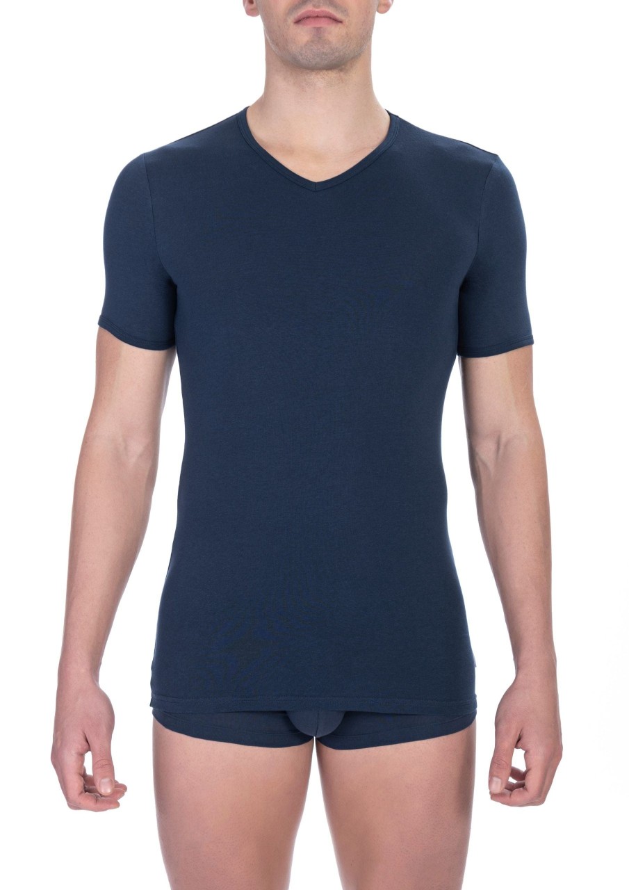 Men Bikkembergs Men'S T-Shirts | Bikkembergs Sleek V-Neck Cotton Blend T-Shirt