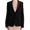 Women Dolce & Gabbana Women'S Suits & Blazers | Dolce & Gabbana Black Floral Jacquard Slim Blazer