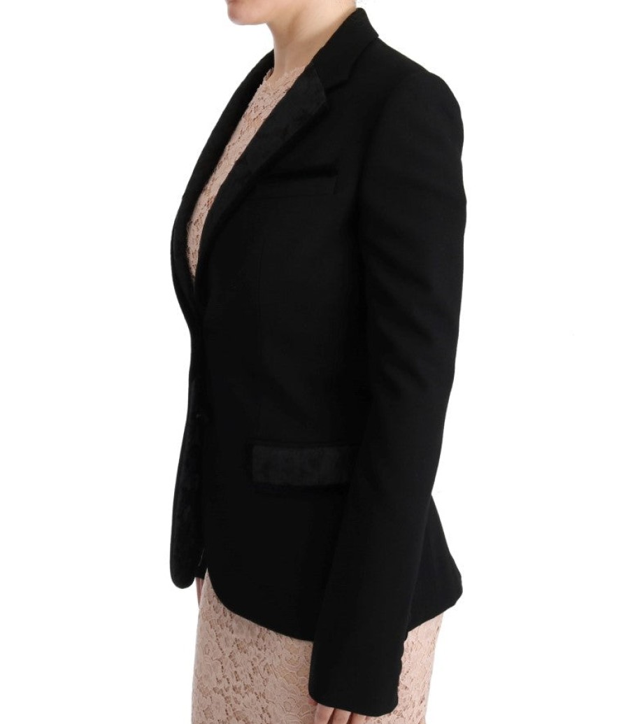 Women Dolce & Gabbana Women'S Suits & Blazers | Dolce & Gabbana Black Floral Jacquard Slim Blazer