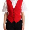 Women Dolce & Gabbana Women'S Vest | Dolce & Gabbana Red Brown Leopard Print Waistcoat Vest