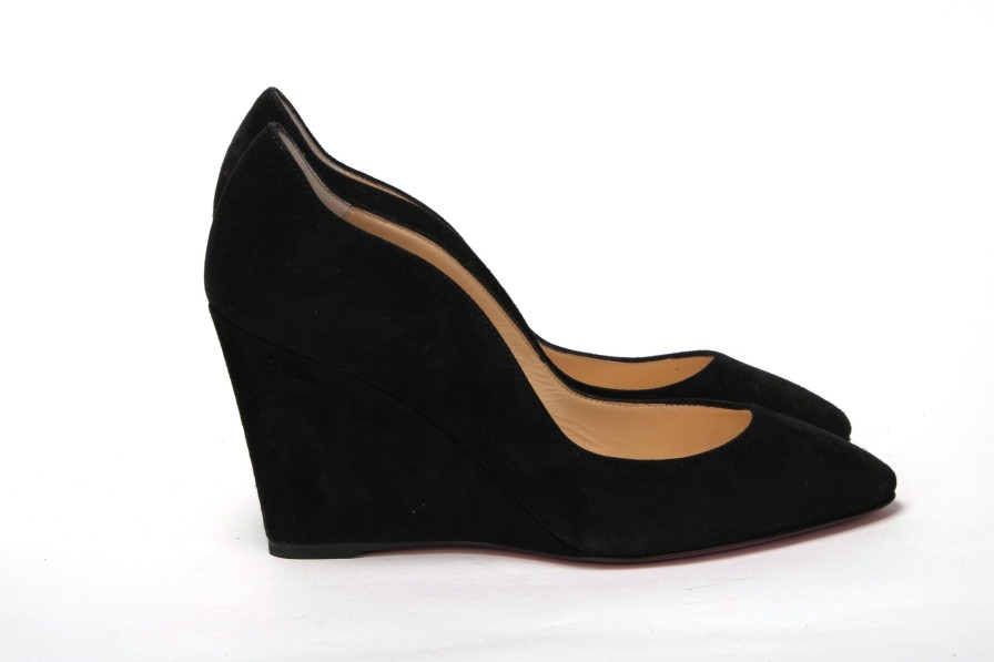 Women Christian Louboutin Women'S Platforms & Wedges | Christian Louboutin Black Tanja 85 Veau Heel