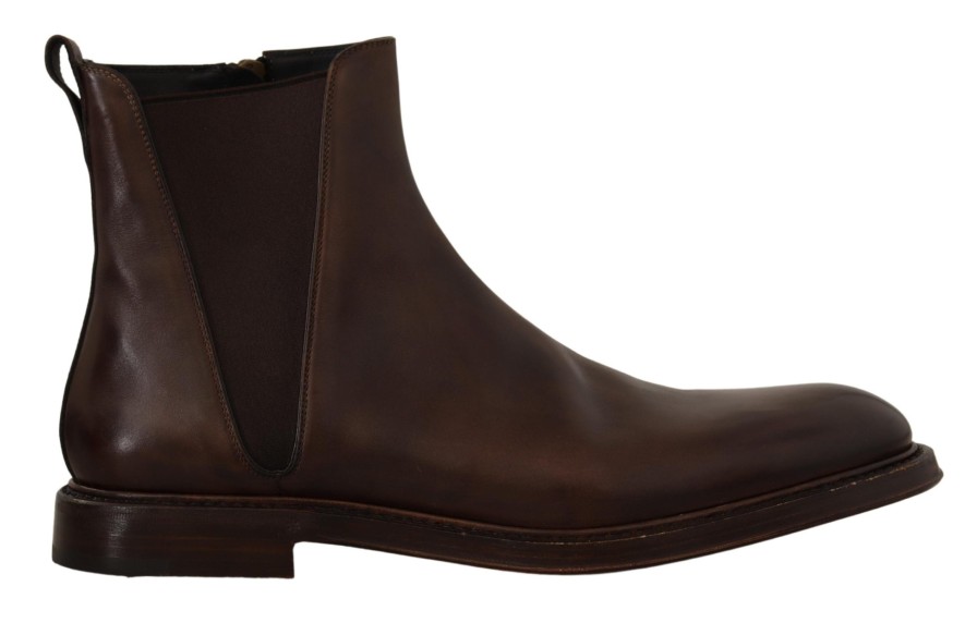 Men Dolce & Gabbana Men'S Boots | Dolce & Gabbana Brown Leather Chelsea Mens Boots