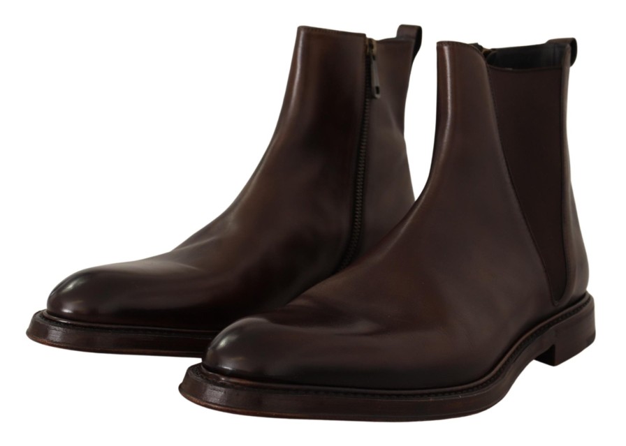 Men Dolce & Gabbana Men'S Boots | Dolce & Gabbana Brown Leather Chelsea Mens Boots