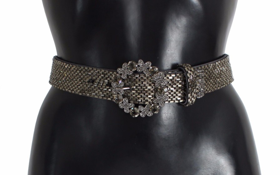 Women Dolce & Gabbana Women'S Belts | Dolce & Gabbana Multicolor Wide Crystal Buckle Sequined Belt