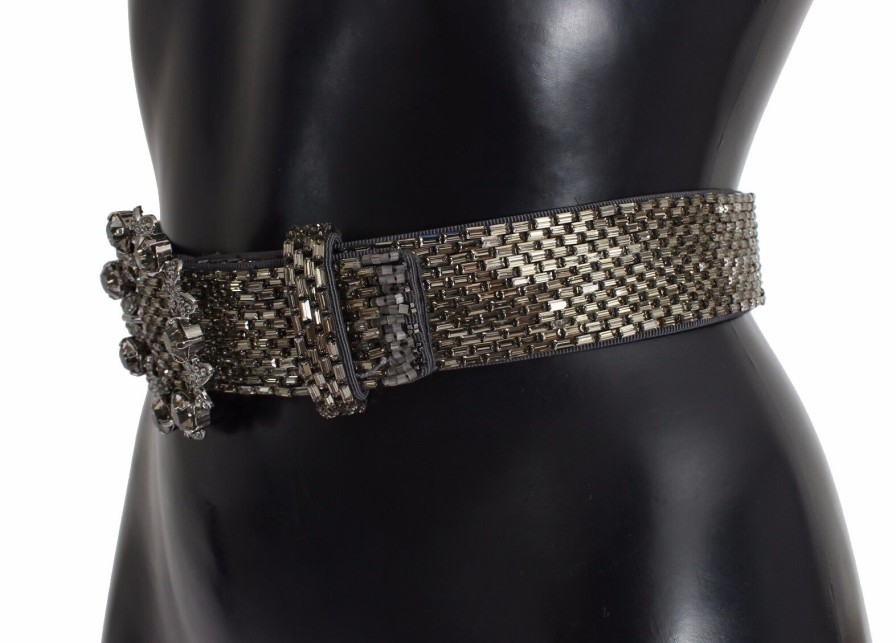 Women Dolce & Gabbana Women'S Belts | Dolce & Gabbana Multicolor Wide Crystal Buckle Sequined Belt