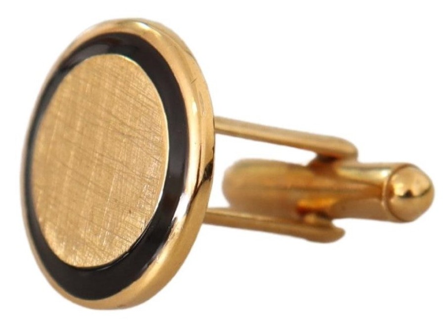 Men Dolce & Gabbana Men'S Cufflinks | Dolce & Gabbana Gold Plated Brass Round Pin Men Cufflinks