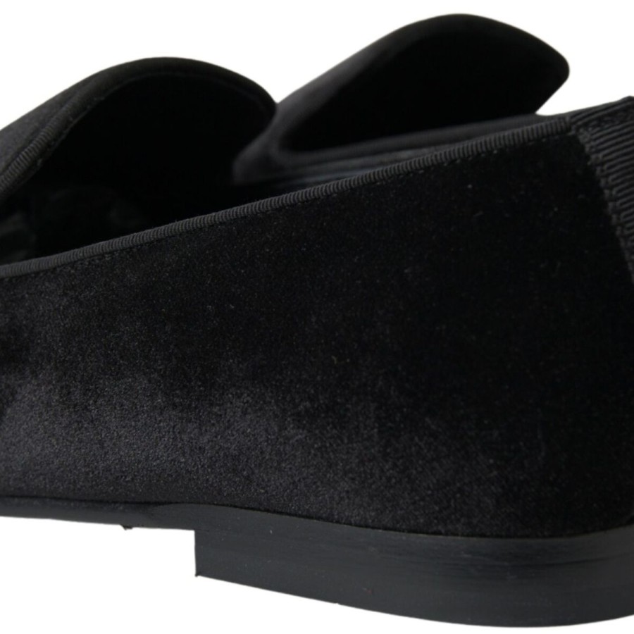 Men Dolce & Gabbana Men'S Loafers | Dolce & Gabbana Black Velvet Loafers Formal Shoes