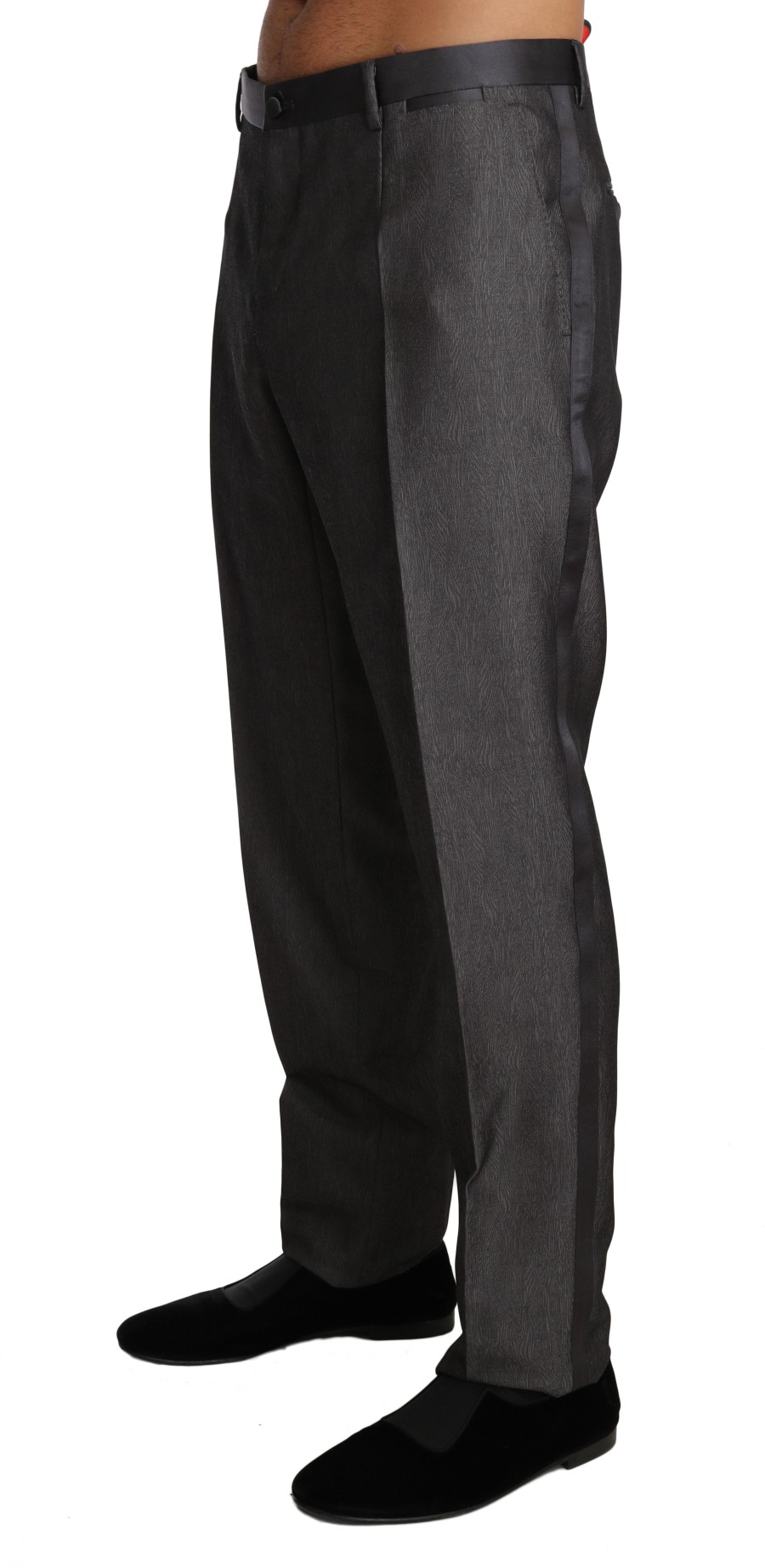 Men Dolce & Gabbana Men'S Jeans & Pants | Dolce & Gabbana Gray Wool Silk Patterned Formal Trousers