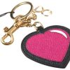 Women Dolce & Gabbana Women'S Keychains | Dolce & Gabbana Black Fuchsia Heart Leather Gold Metal Keyring Keychai