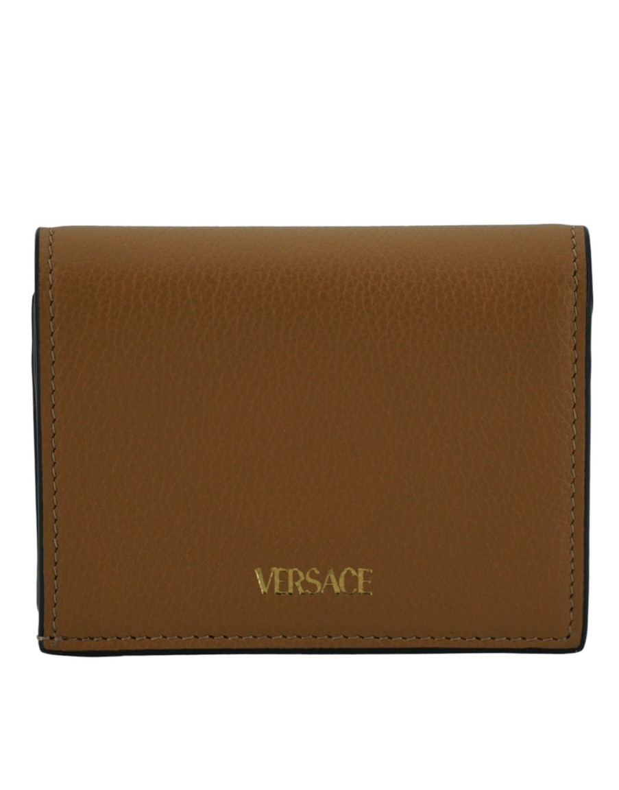 Women Versace Women'S Wallets | Versace Brown Calf Leather Compact Wallet