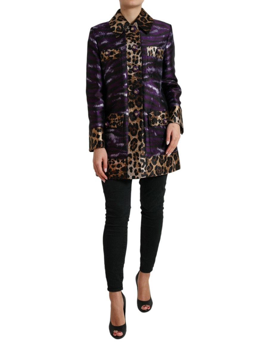 Women Dolce & Gabbana Women'S Jackets & Coats | Dolce & Gabbana Elegant Purple Tiger Print Jacquard Jacket