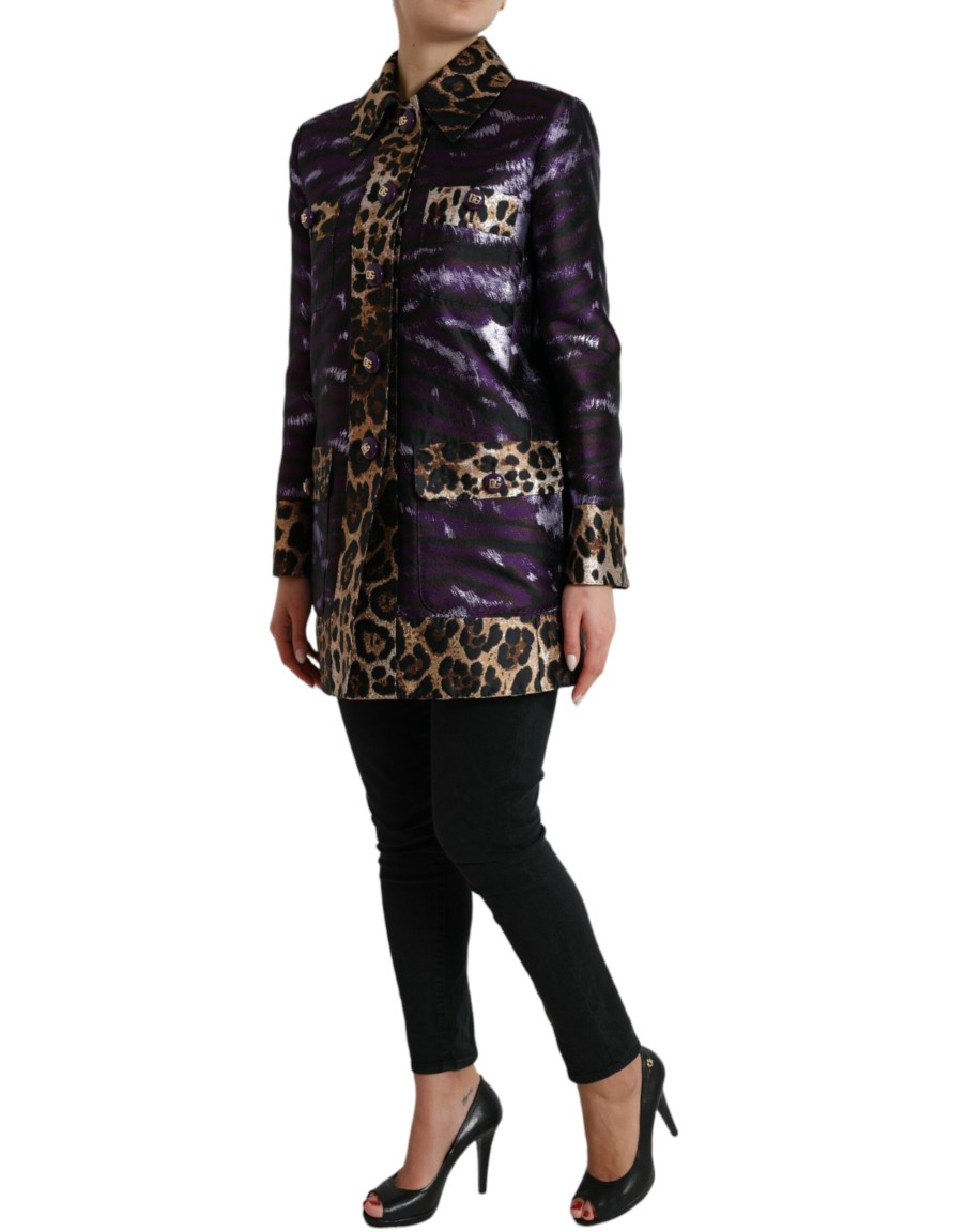 Women Dolce & Gabbana Women'S Jackets & Coats | Dolce & Gabbana Elegant Purple Tiger Print Jacquard Jacket