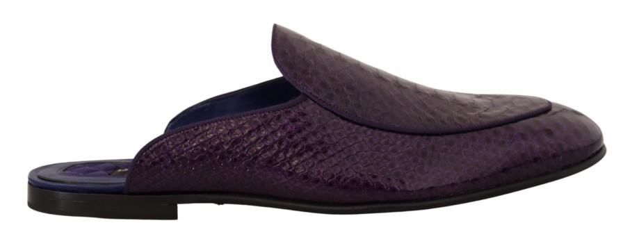 Men Dolce & Gabbana Men'S Slide Sandals | Dolce & Gabbana Purple Exotic Leather Flats Slides Shoes