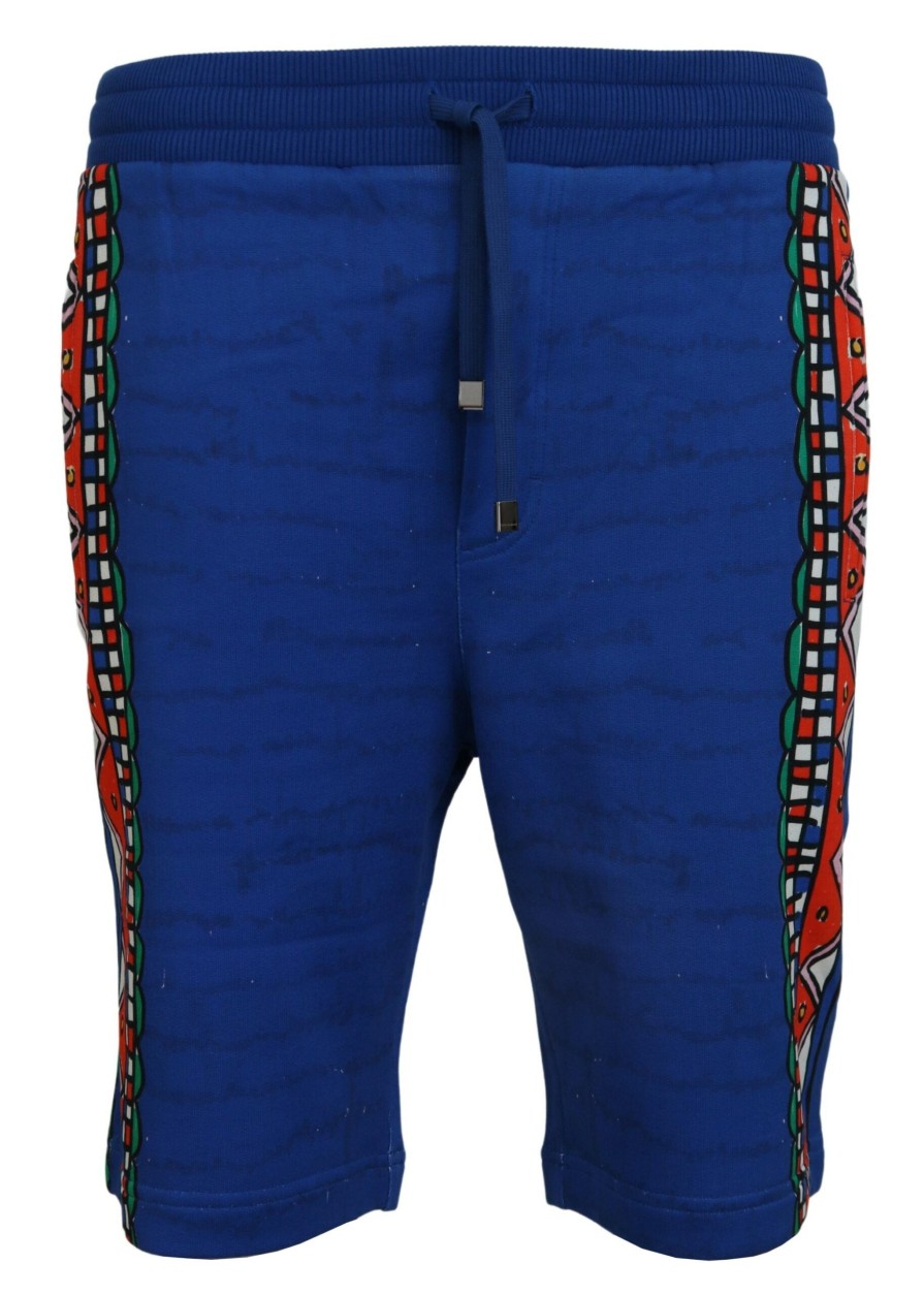 Men Dolce & Gabbana Men'S Shorts | Dolce & Gabbana Blue Cotton Printed Bermuda Shorts