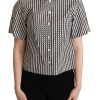 Women Dolce & Gabbana Women'S Shirts | Dolce & Gabbana White Black Fantasy Pattern Shirt