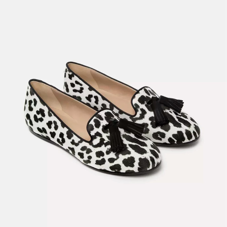 Women Charles Philip Women'S Flat Shoes | Charles Philip Elegant Tassel Leopard Silk Loafers