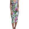 Women Dolce & Gabbana Women'S Dresses | Dolce & Gabbana Multicolor Floral V-Neck Sheath Midi Dress