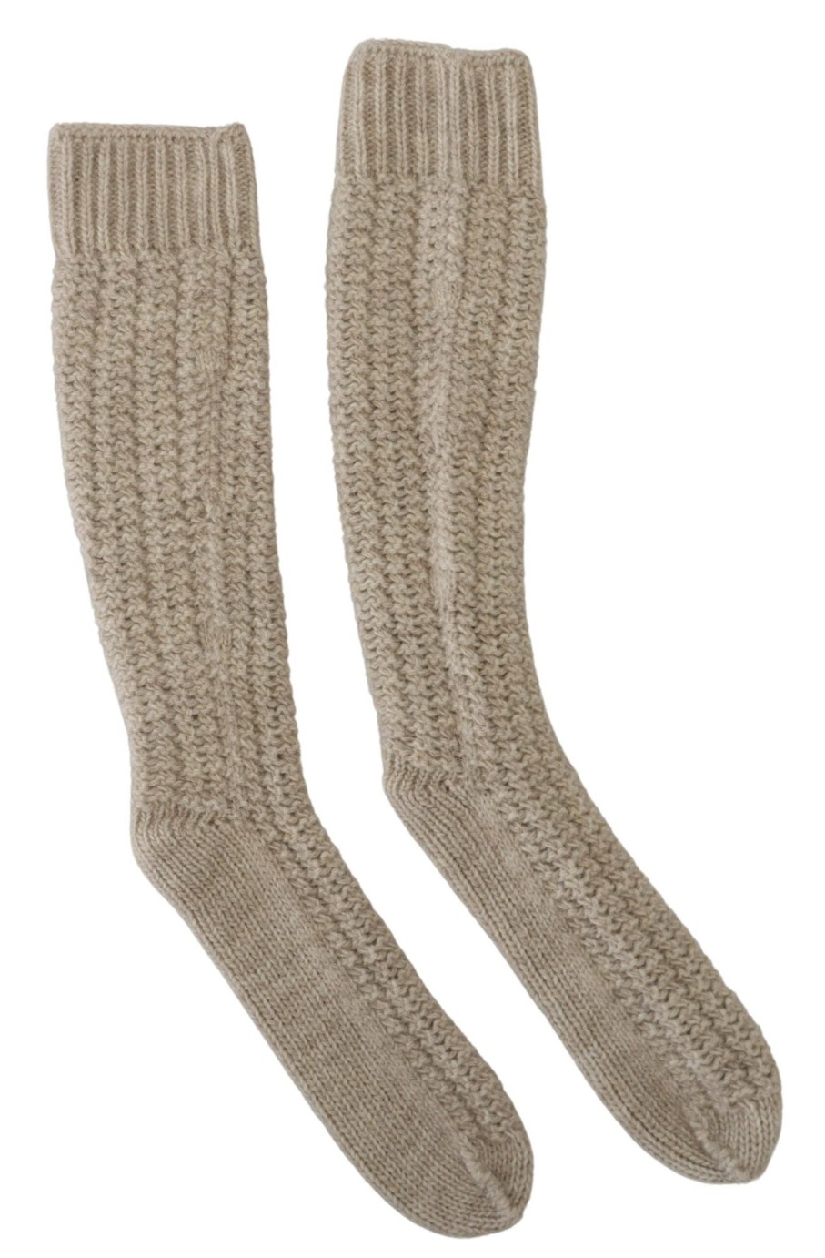 Women Dolce & Gabbana Women'S Tights And Socks | Dolce & Gabbana Beige Wool Knit Calf Long Women Socks